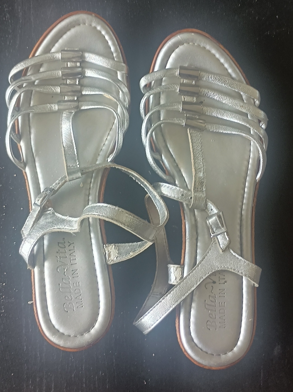 Bella Vita Silver Multi-Strap Ankle Buckle Sandals